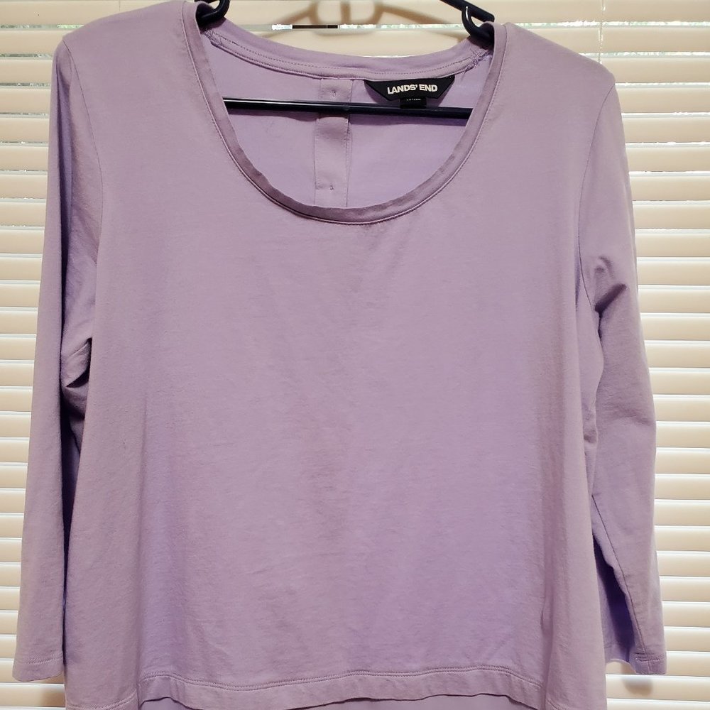 Light purple long-sleeved layered hem tee